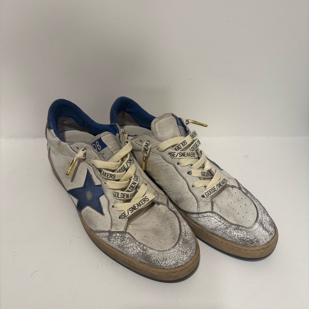 Golden Goose White and Bright Blue Sneakers